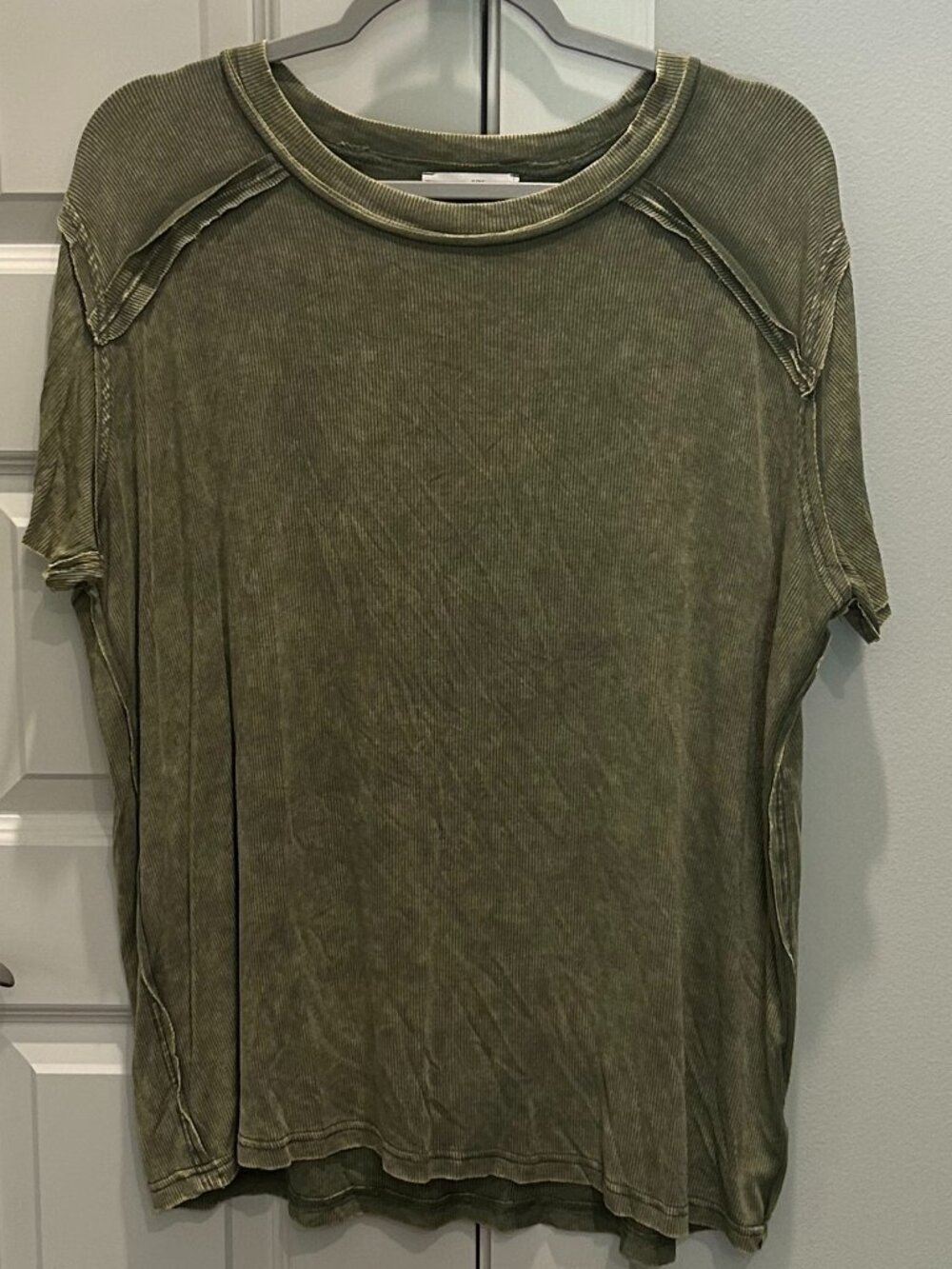 Zenana Olive Mineral Washed Crew Neck Ribbed Top